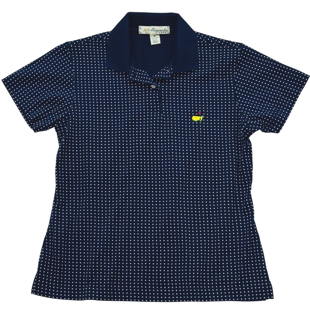 Magnolia Lane Women's Masters Navy Polk A Dot Polo Shirt Sz SM Golf Pima Cotton